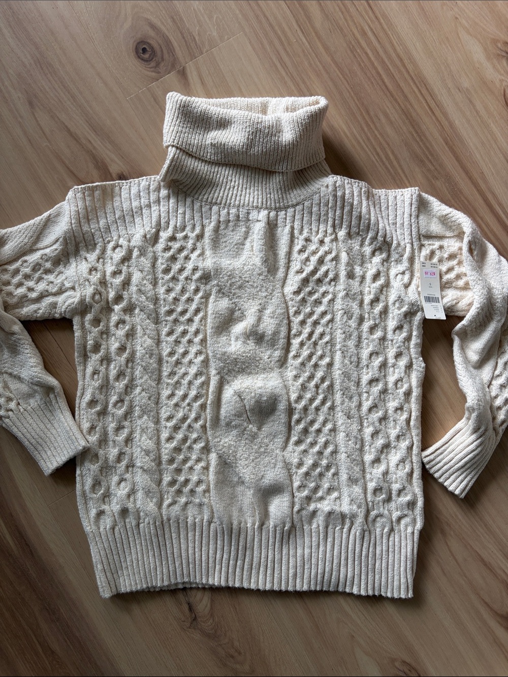 NWT Anthropologie Cream Turtleneck Cable Knit Sweater